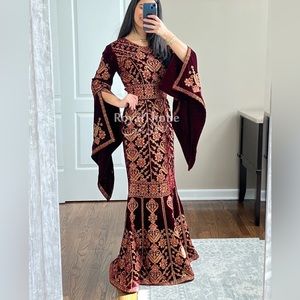 Palestinian thobe - NEW, Burgundy, Velvet, Mermaid Style